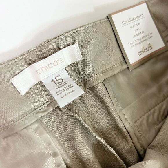 Chico's Pants The Ultimate Fit Crop Womens Medium Tan Flat Front NEW Belt Loops - Picture 6 of 12